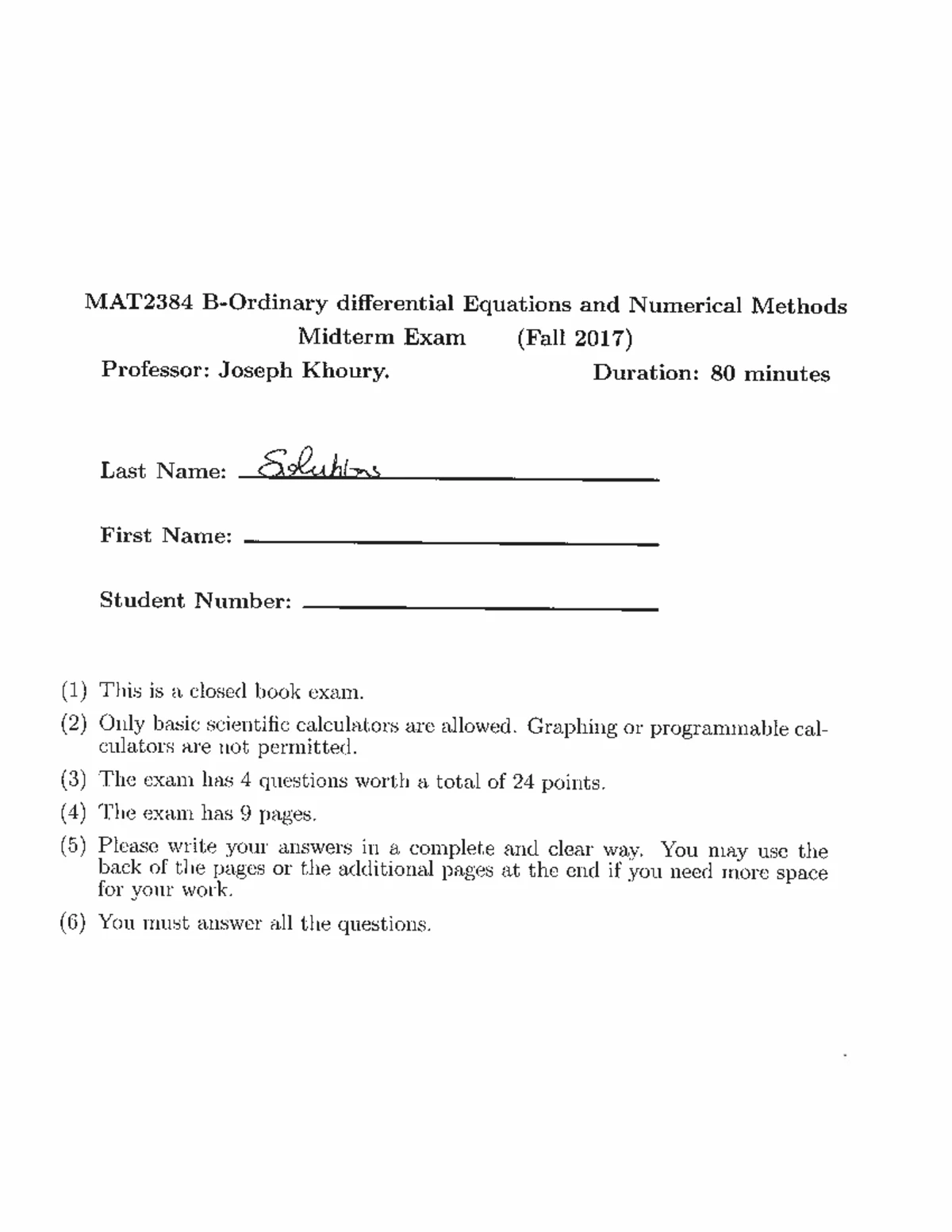 Midterm Exam 1 MAT 2384 - Summer 2025 Details and Instructions - Studocu