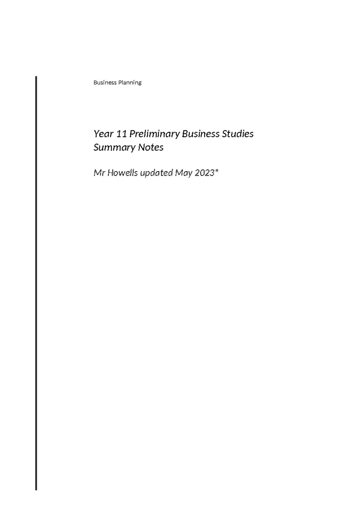 Business Planning: Year 11 Preliminary Business Studies Summary Notes ...