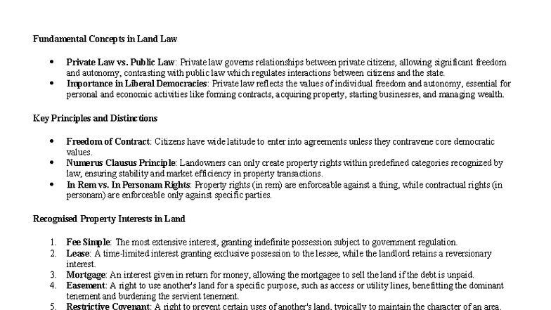 LAWS2200 Final Notes: Key Concepts in Land Law and Property Rights ...