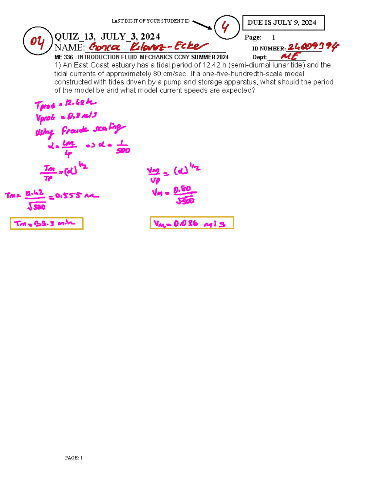 QUIZ 13 ME 336 Fluid Mechanics CCNY SUMMER 2024 - Studocu