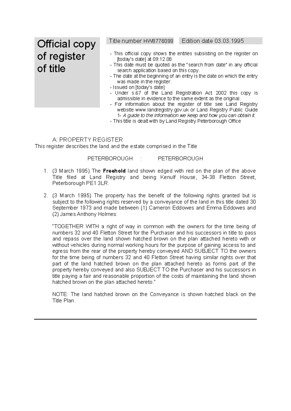 Prep Task 1 - Kenulf House Register - Official copy of register of ...
