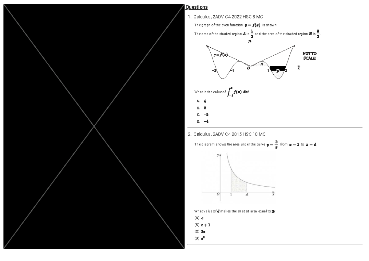 Area Under the Curve Calculus 2ADV C4 HSC Questions and Solutions - Studocu