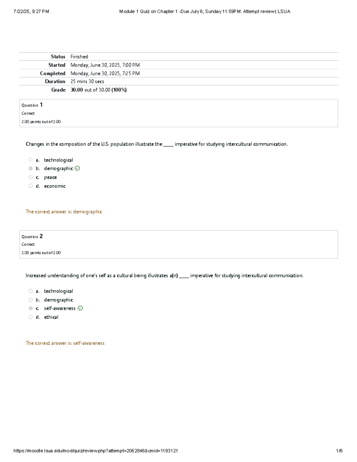 Module 1 Quiz on Chapter 1: Intercultural Communication - LSUA - Studocu