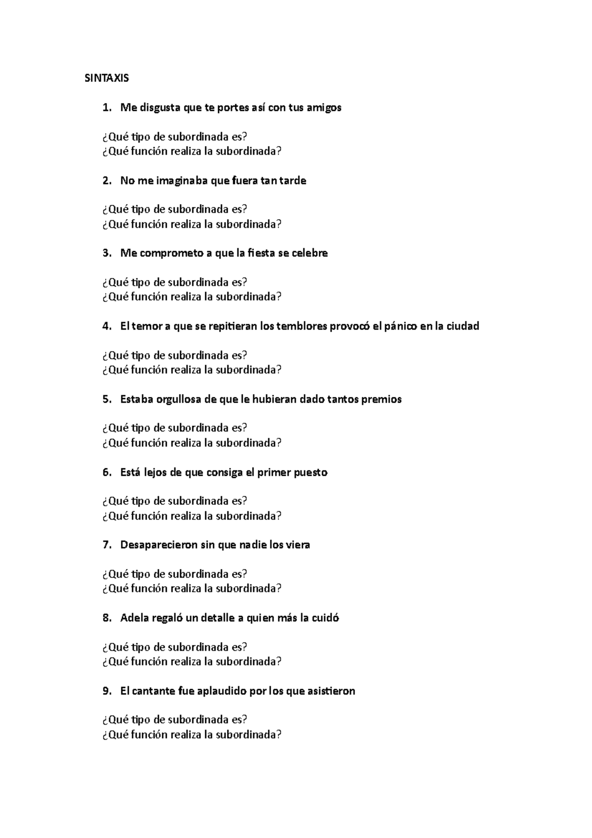 Ejercicio de Sintaxis - Análisis de Subordinadas - asfsdf - Studocu