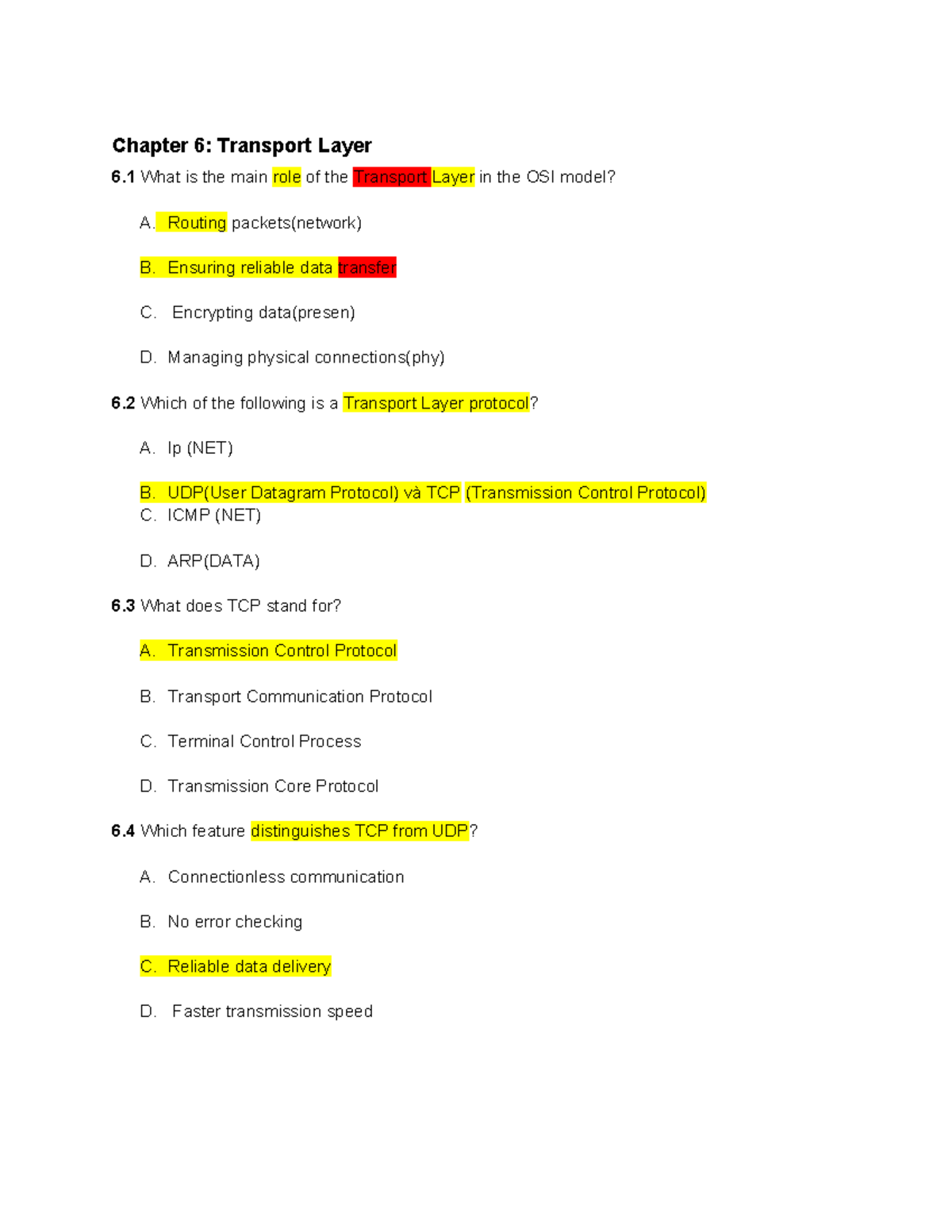 Chapter 6: Transport Layer - Key Concepts and Protocols Overview - Studocu