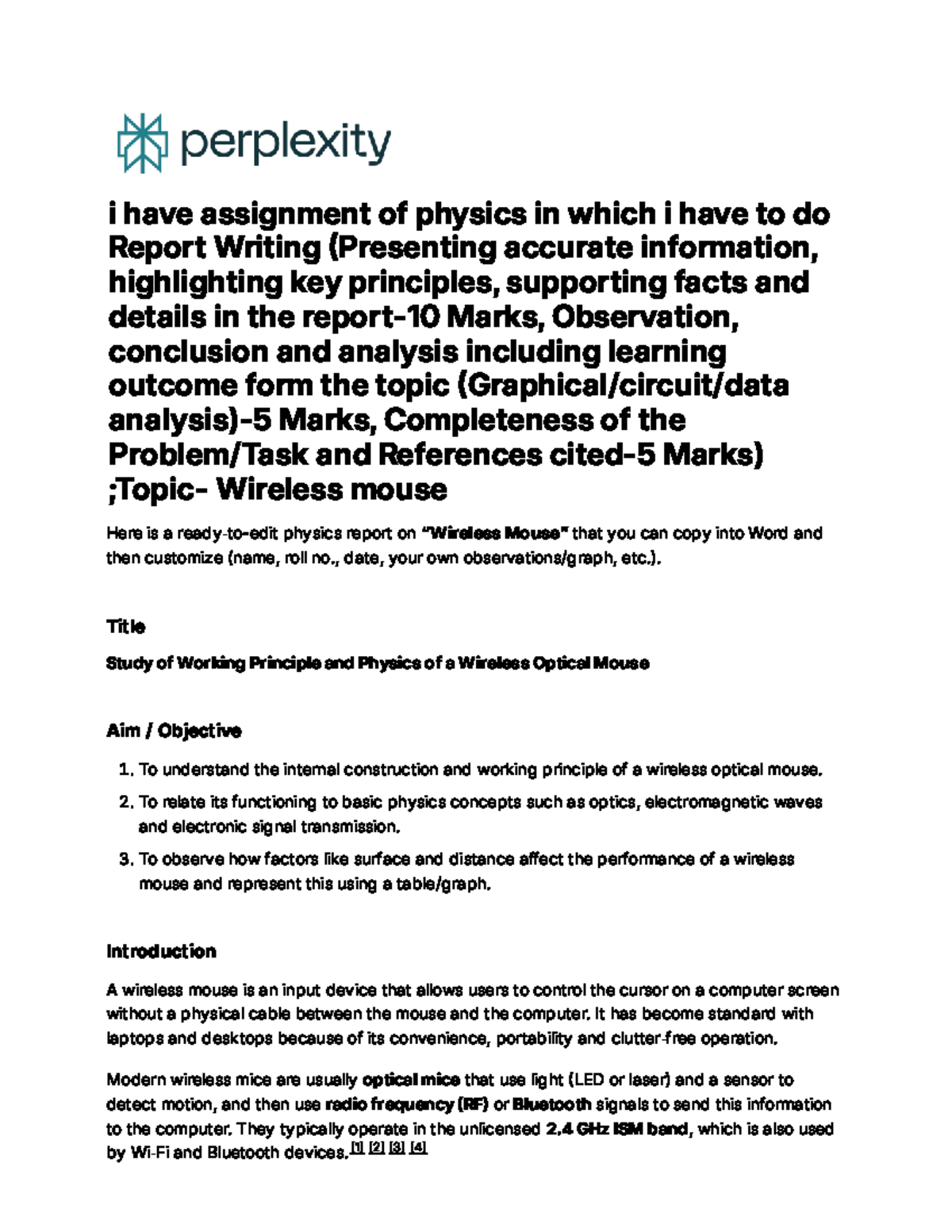 Physics Report: Working Principle of a Wireless Optical Mouse - Studocu