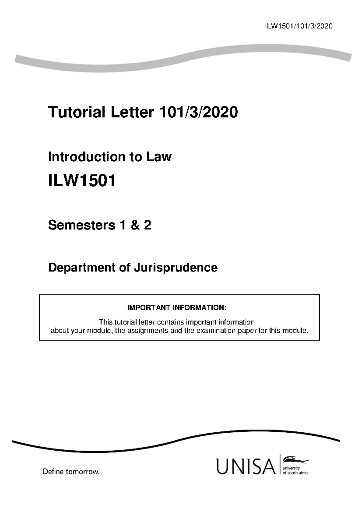 ILW1501 Tutorial Letter 101/3: Introduction to Law Guidance - Studocu