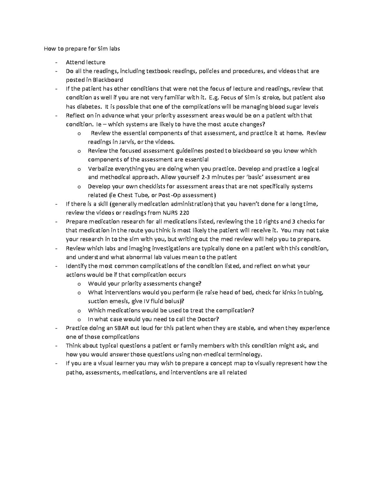 Sim Lab Prep Guide for NURS 220: Key Strategies and Tips - Studocu