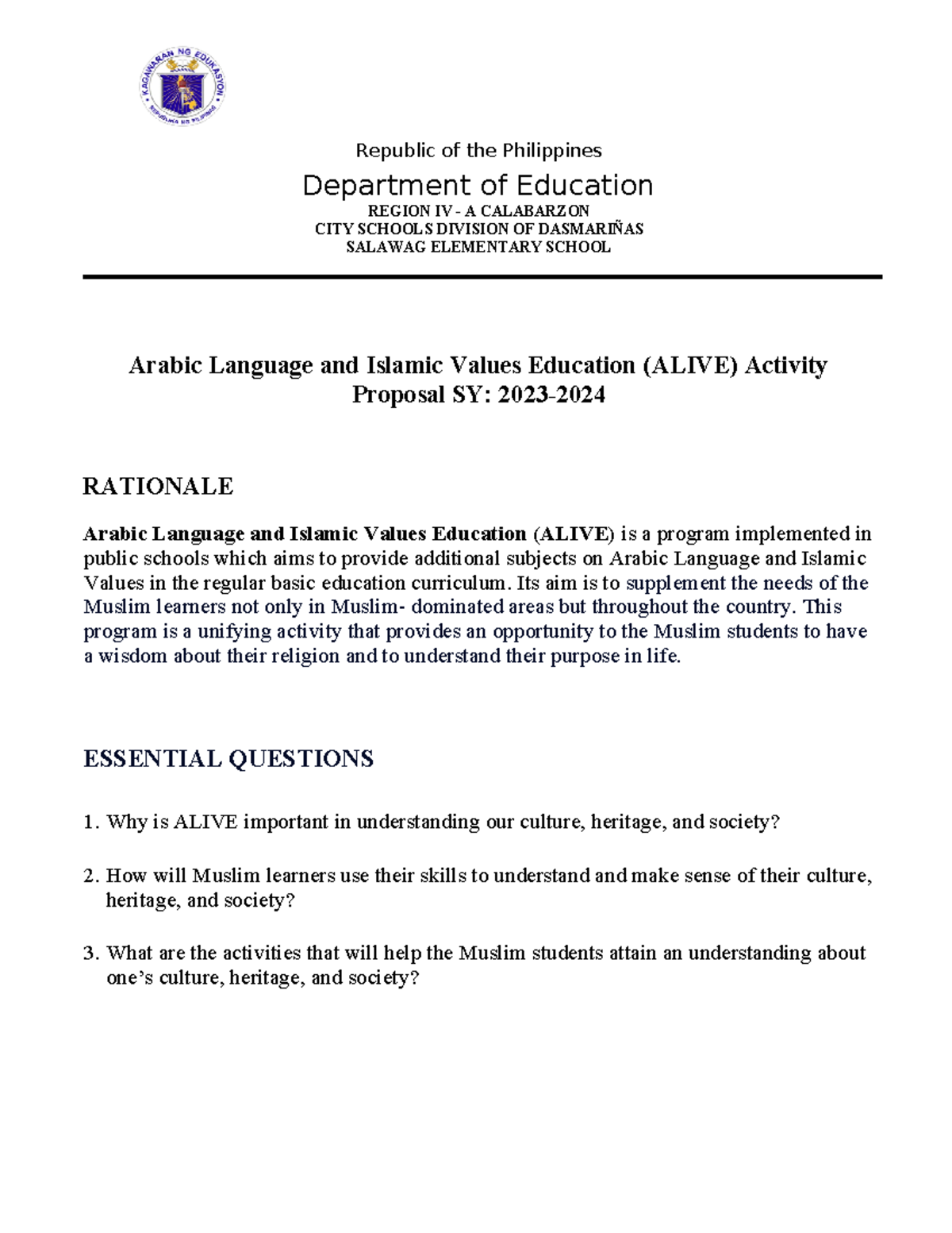 Alive 1 - N/A - Republic of the Philippines Department of Education ...