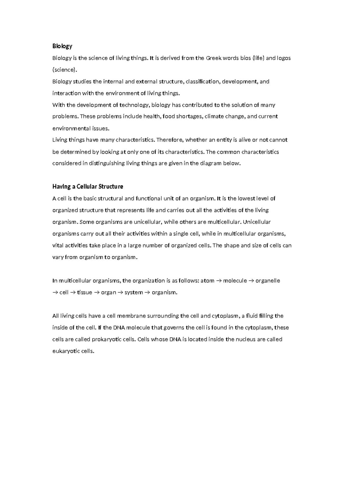 Biology 101: Notes on Cellular Structure and Function - Studocu