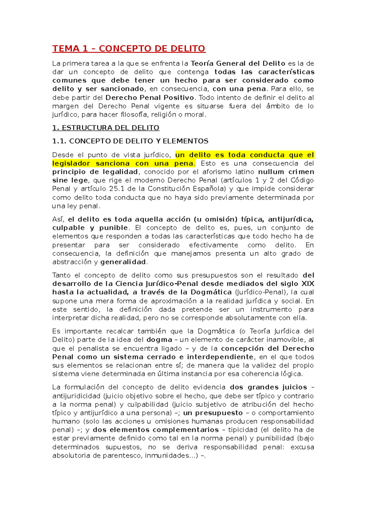 TEMA 1: CONCEPTO DE DELITO Y SU EVOLUCIÓN EN DERECHO PENAL - Studocu