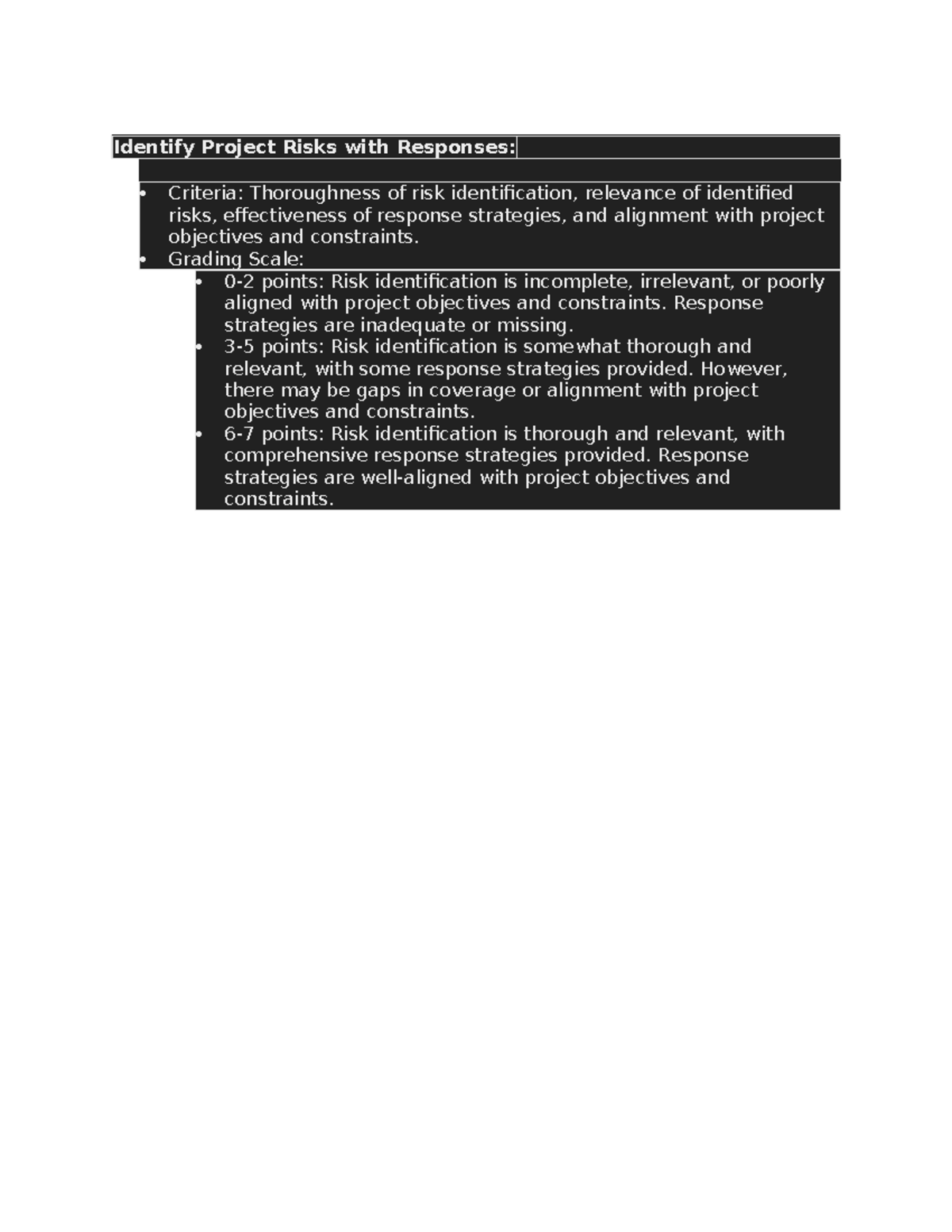 Identify Project Risks with Responses - Grading Scale: 0-2 points: Risk ...
