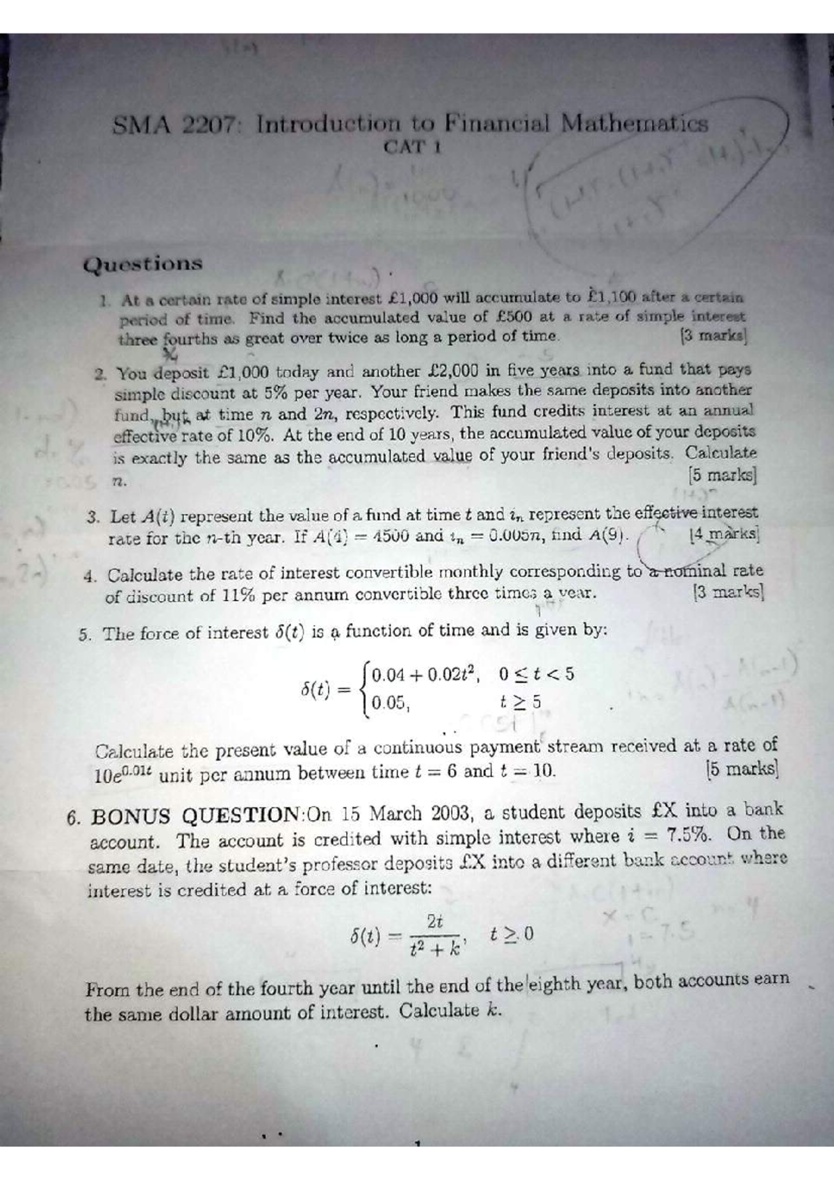 Financial Mathematics Cat1 - At a certain rate of simple interest will ...