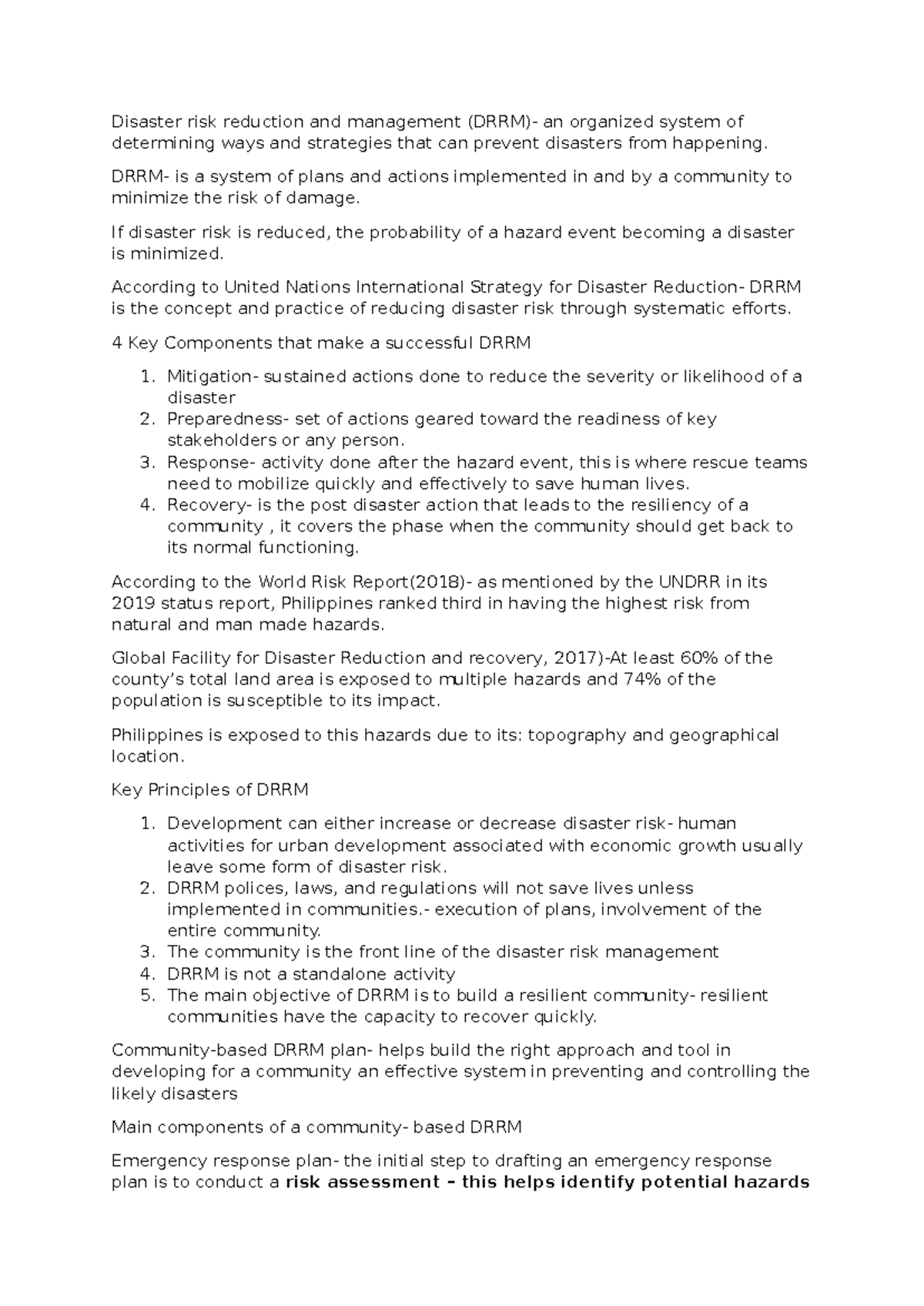 DRRM Reviewer - n/a - Disaster risk reduction and management (DRRM)- an ...