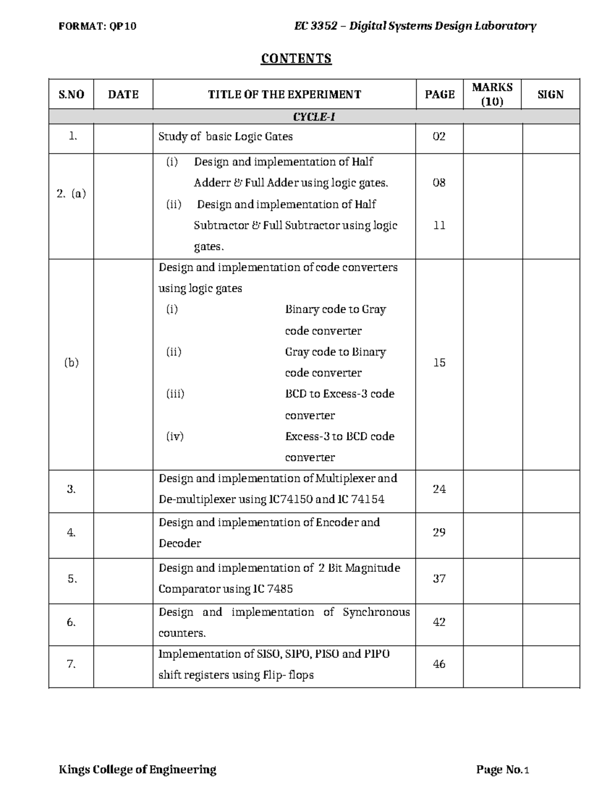 EC 3352 Digital Systems Design Lab Manual: Logic Gates & Circuits - Studocu