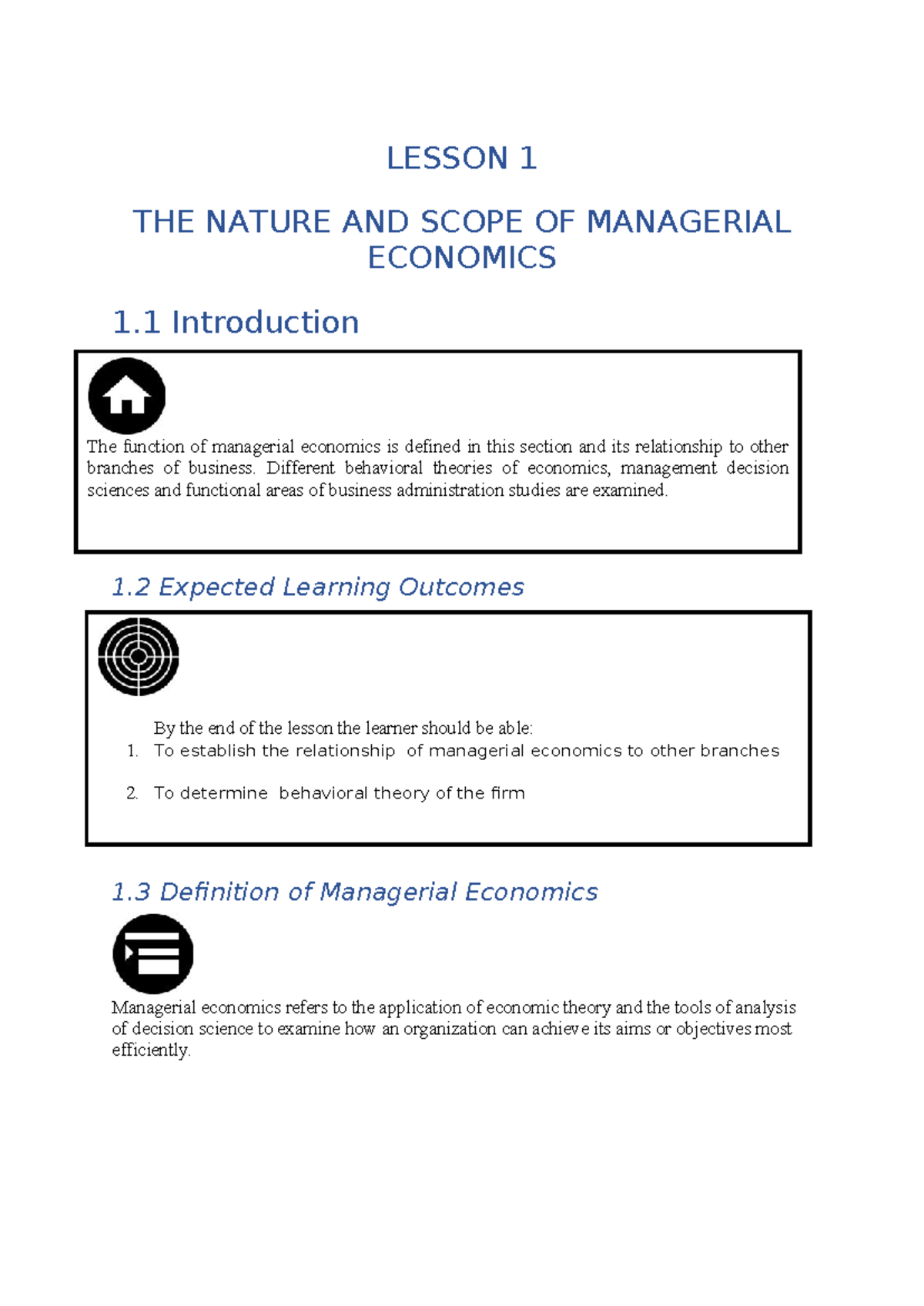 EAE303 Lessons 1 & 2: Understanding Managerial Economics Concepts - Studocu