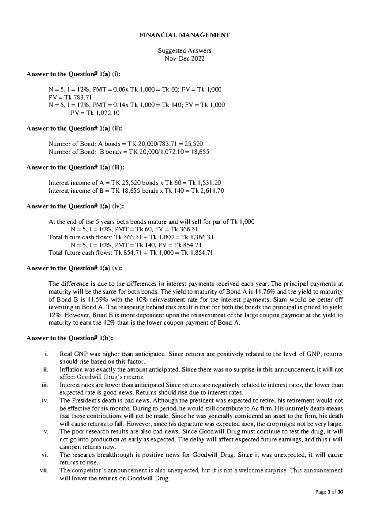90444. Financial Management ND-2022 Suggested Answer - FINANCIAL ...