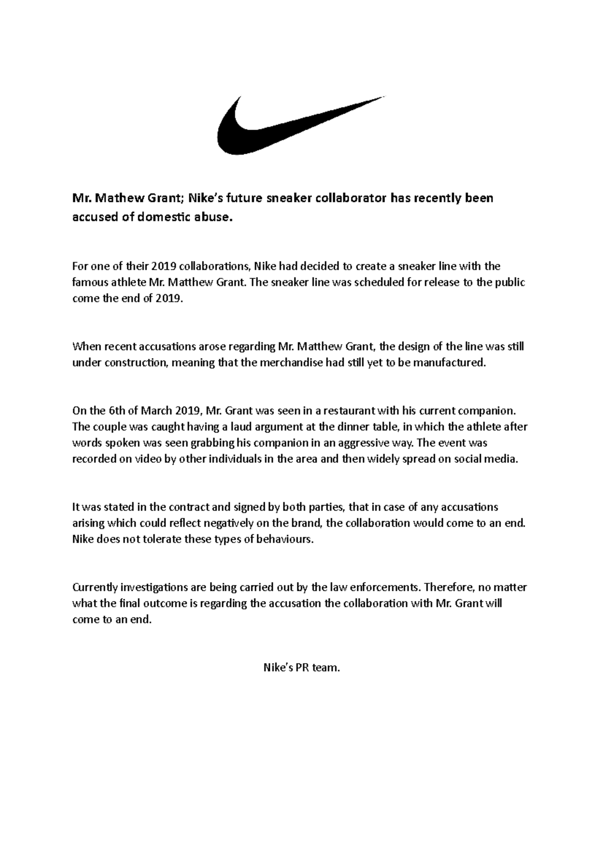 Nike news release 2019 on sale