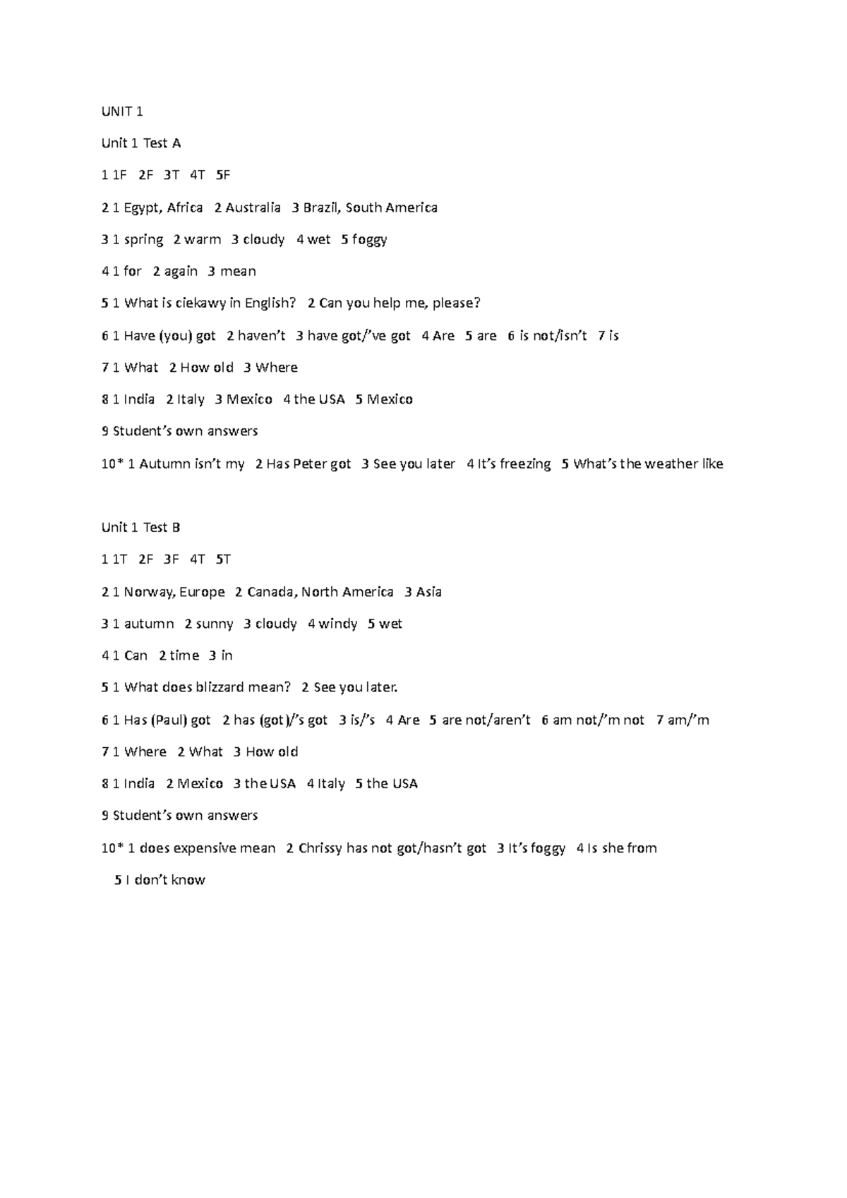 UNIT 1 Test Answers and Key Concepts - Studocu