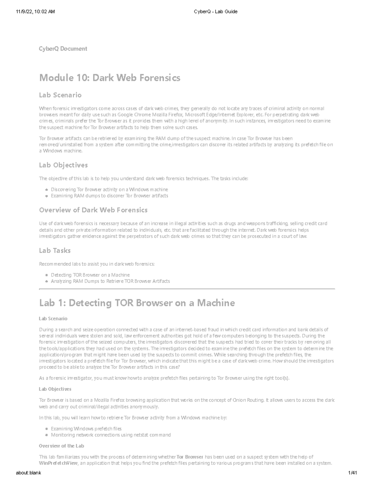 Lab Manual - Module 10: Dark Web Forensics (CHFIV10) - Studocu