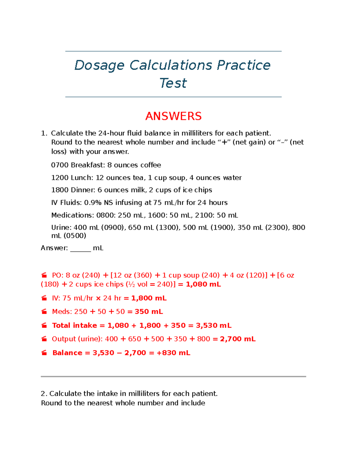 Dosage Calculations Practice Test (Answers) for Nursing Students - Studocu