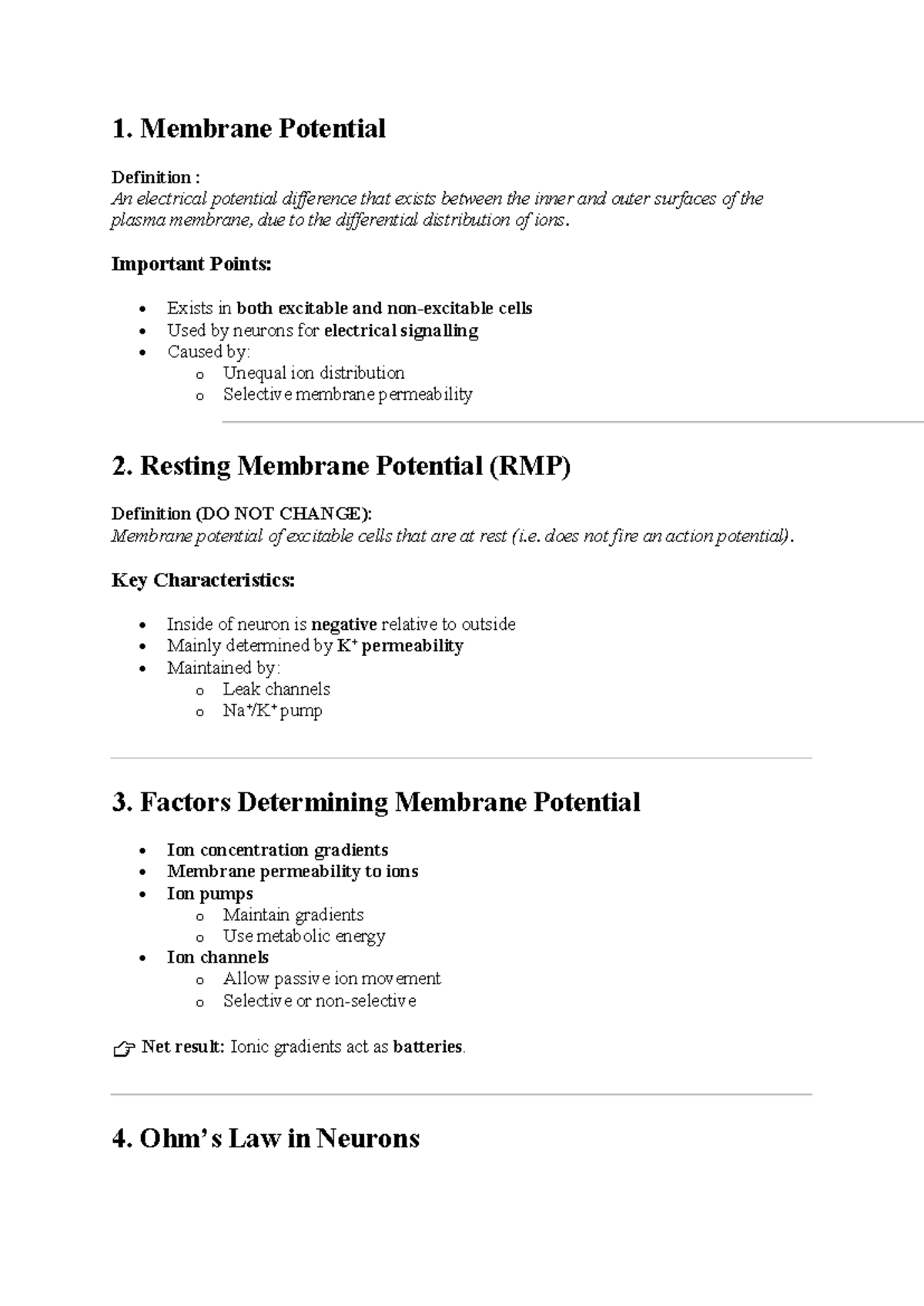 BIO621 Neuro Notes: Membrane Potential & Learning Concepts - Studocu