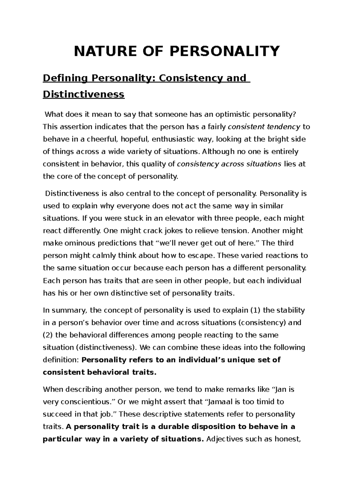 Personality - Although no one is entirely consistent in behavior, this ...