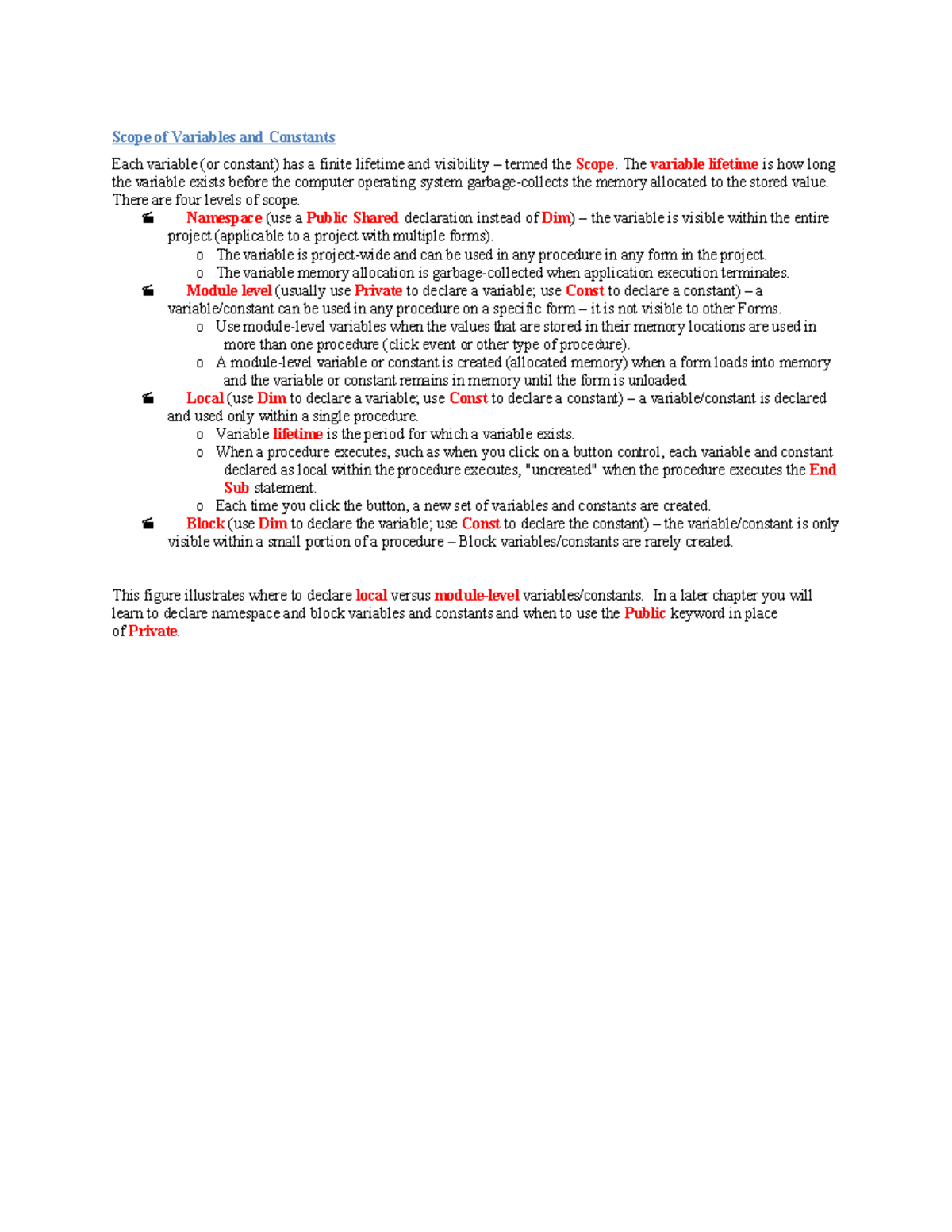 Scope of Variables and Constants - The variable lifetime is how long ...