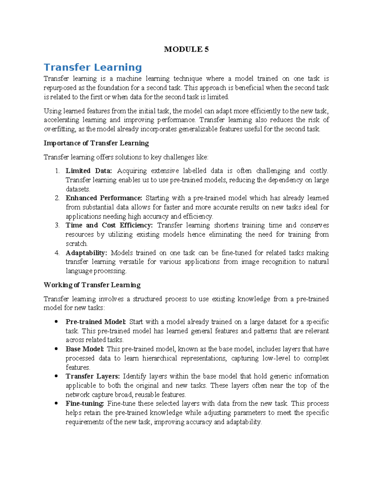 MODULE 5: Transfer Learning Techniques and Applications - Studocu