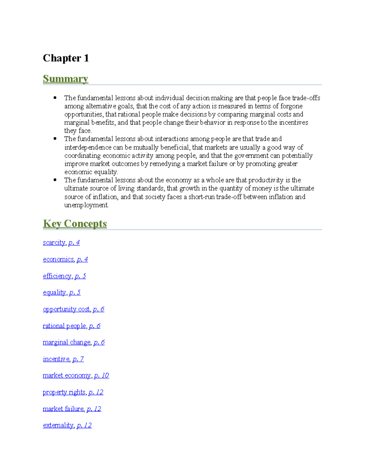Principles of Microeconomics (ECON 101) Chapter 1 & 2 Summary and Key ...