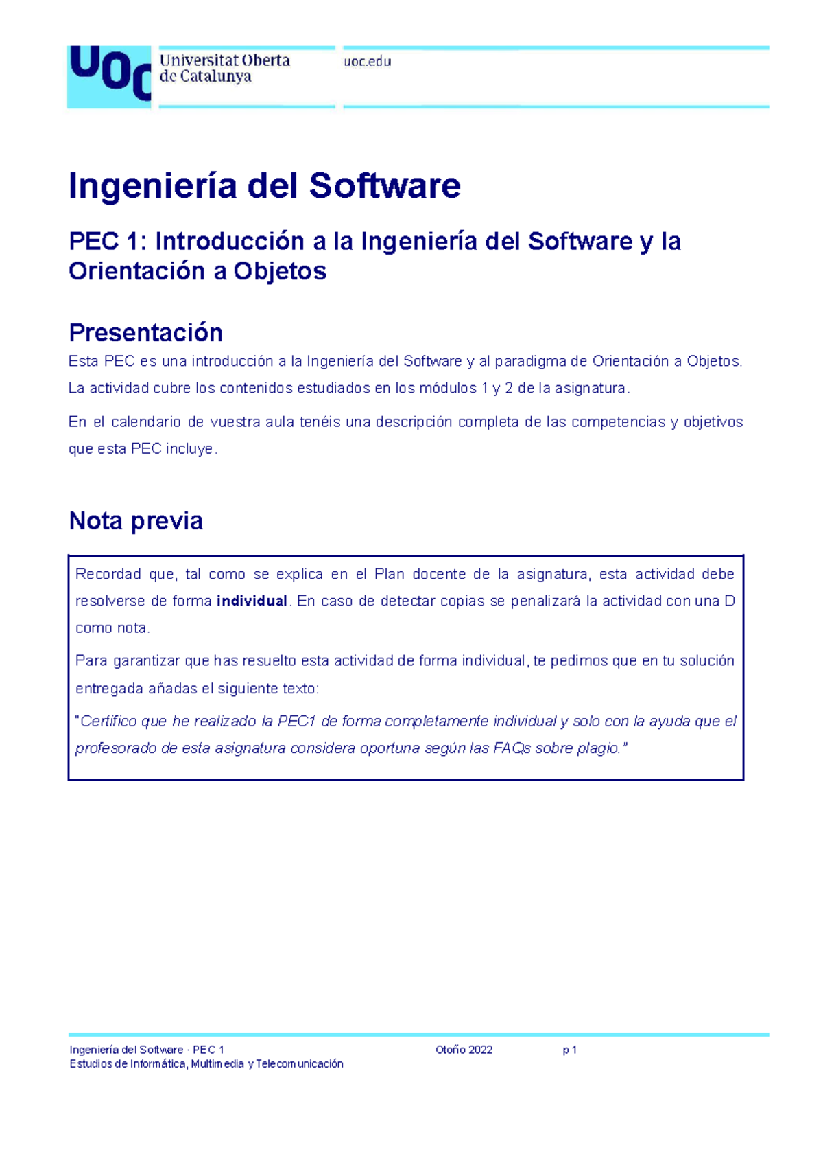 IS PEC1 Solución - Ingeniería del Software PEC 1: Introducción a la ...