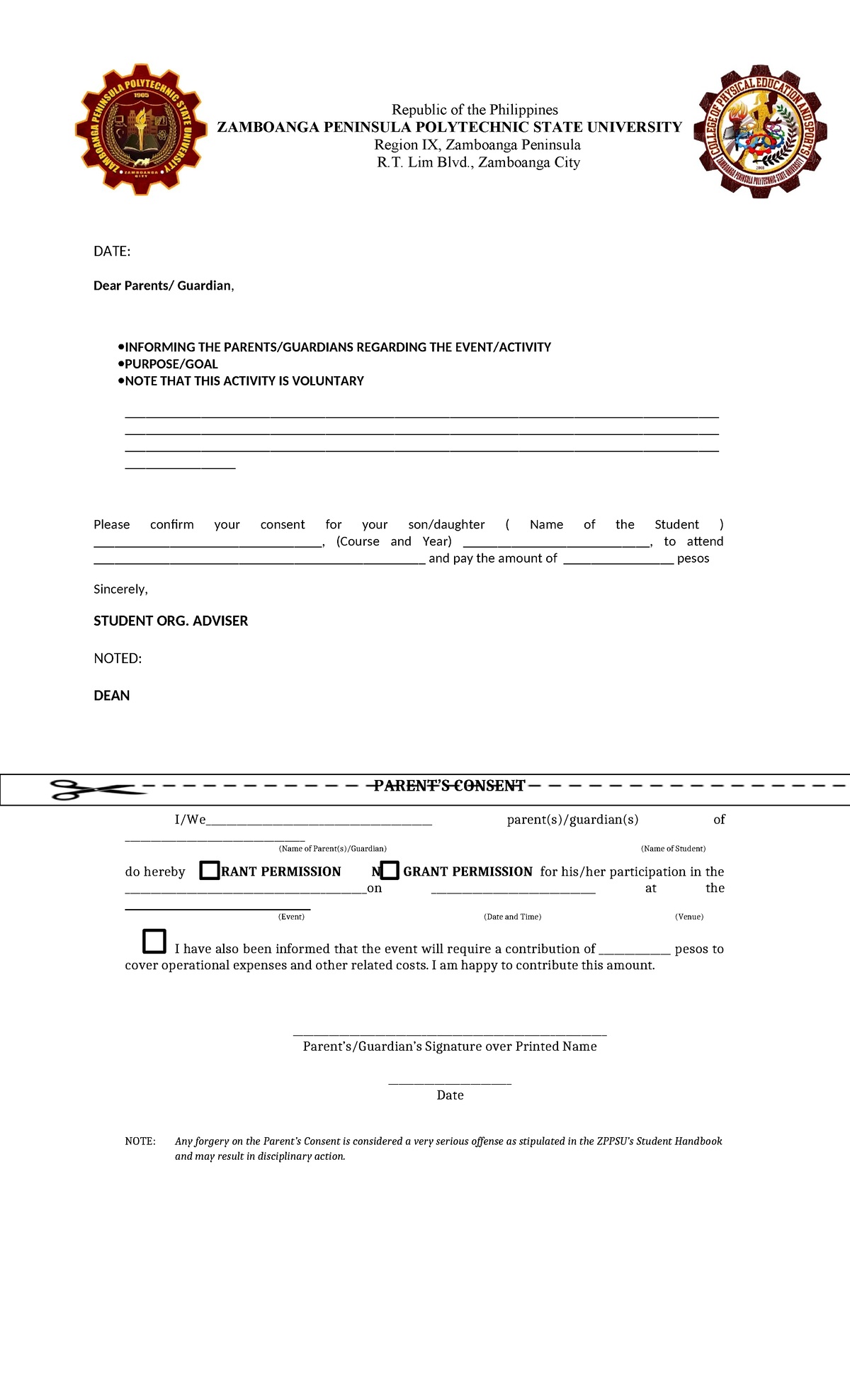 Parents' Consent Form for Student Participation - RP-ZPPSU - Studocu