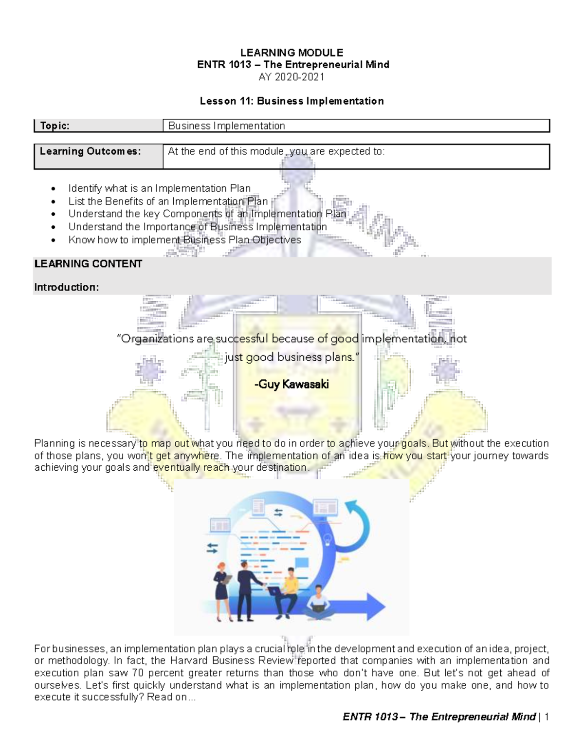 ENTR 1013 - WEEK 11 Module - LEARNING MODULE ENTR 1013 – The ...