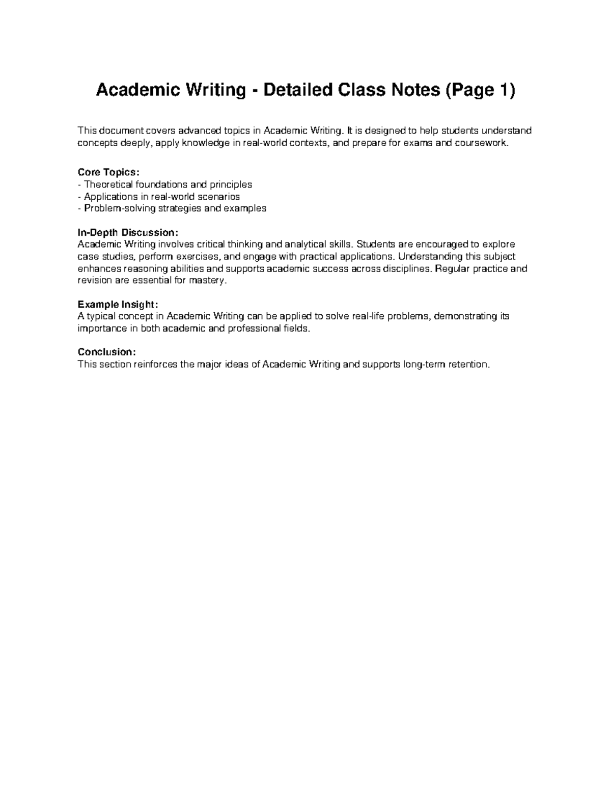 05 Academic Writing - Advanced Class Notes and Insights - Studocu