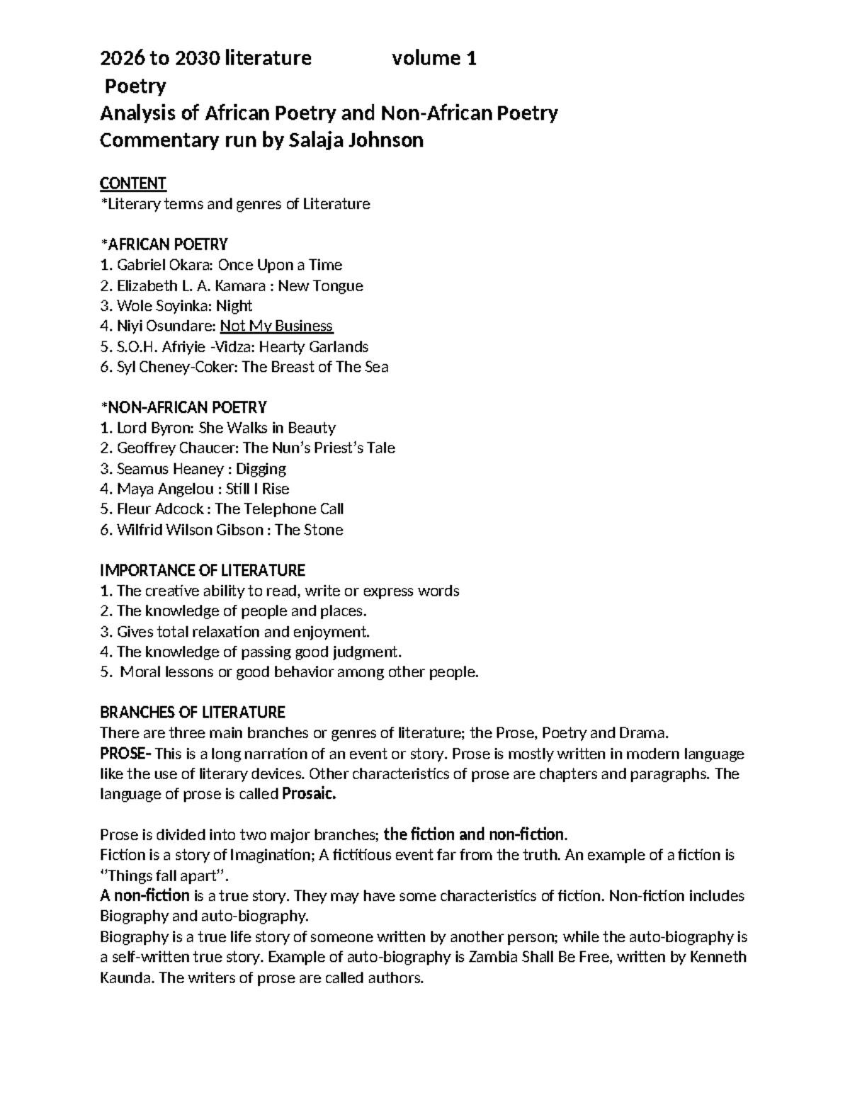 2026 to 2030 Poetry Literature Syllabus: Analysis &amp; Commentary - Studocu