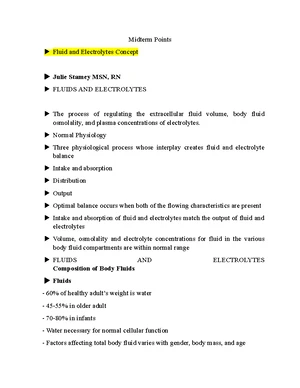 Fluid and Electrolytes - Study Notes & Assignments - Studocu