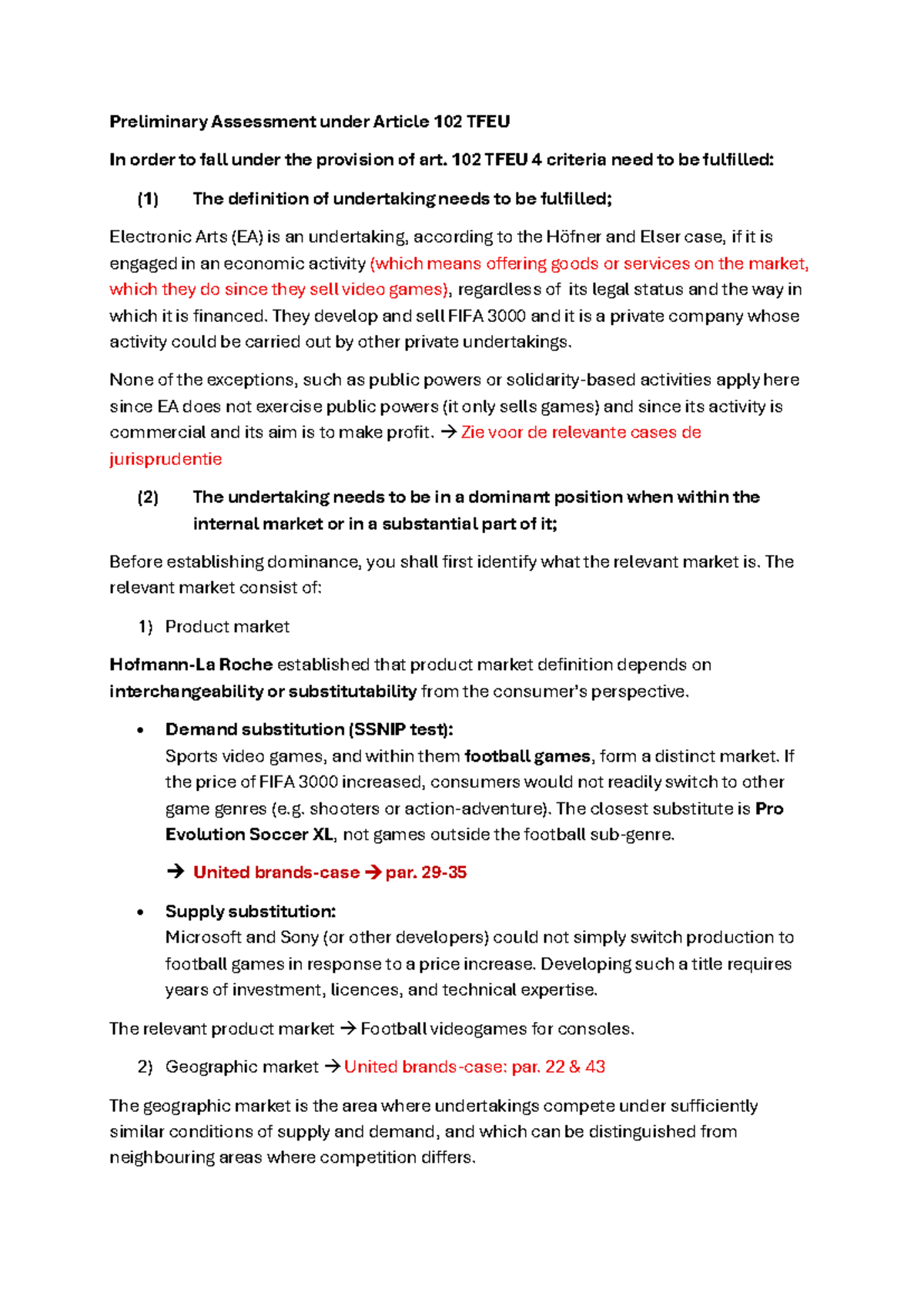 Preliminary Assessment of EA's Dominance under Article 102 TFEU (Week 2 ...