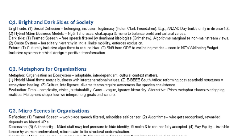 BSNS201 Cheatsheet: Bright and Dark Sides of Society Analysis - Studocu