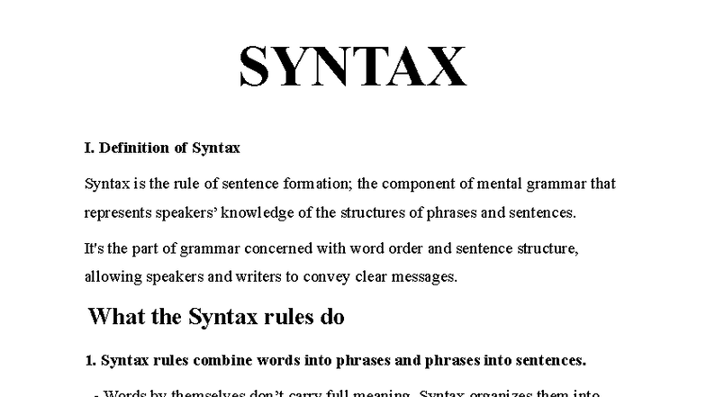 Syntax - Môn Dẫn Luận Ngôn Ngữ (Syntax I) - Studocu