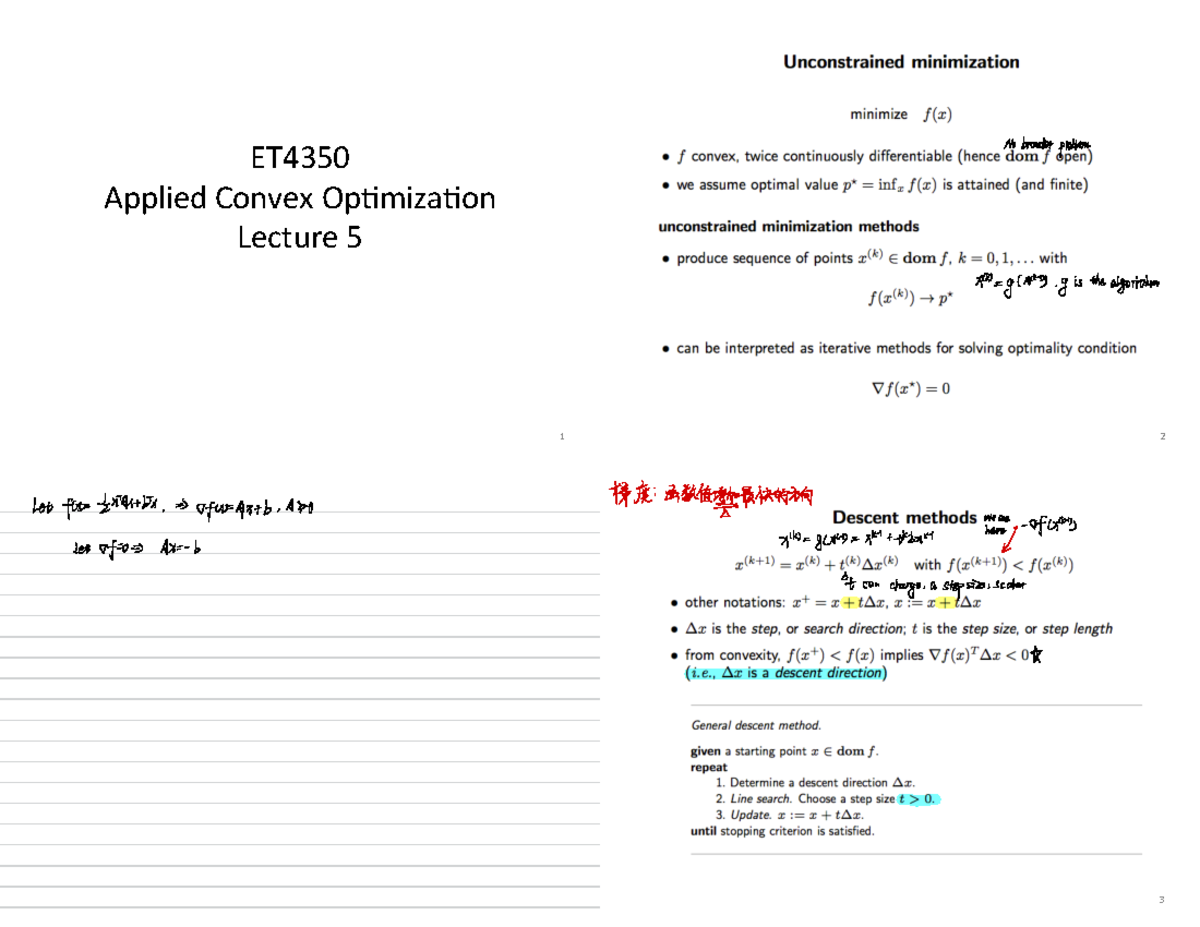 Applied Convex Optimization (ET): Lecture 5 on Unconstrained Algorithms ...