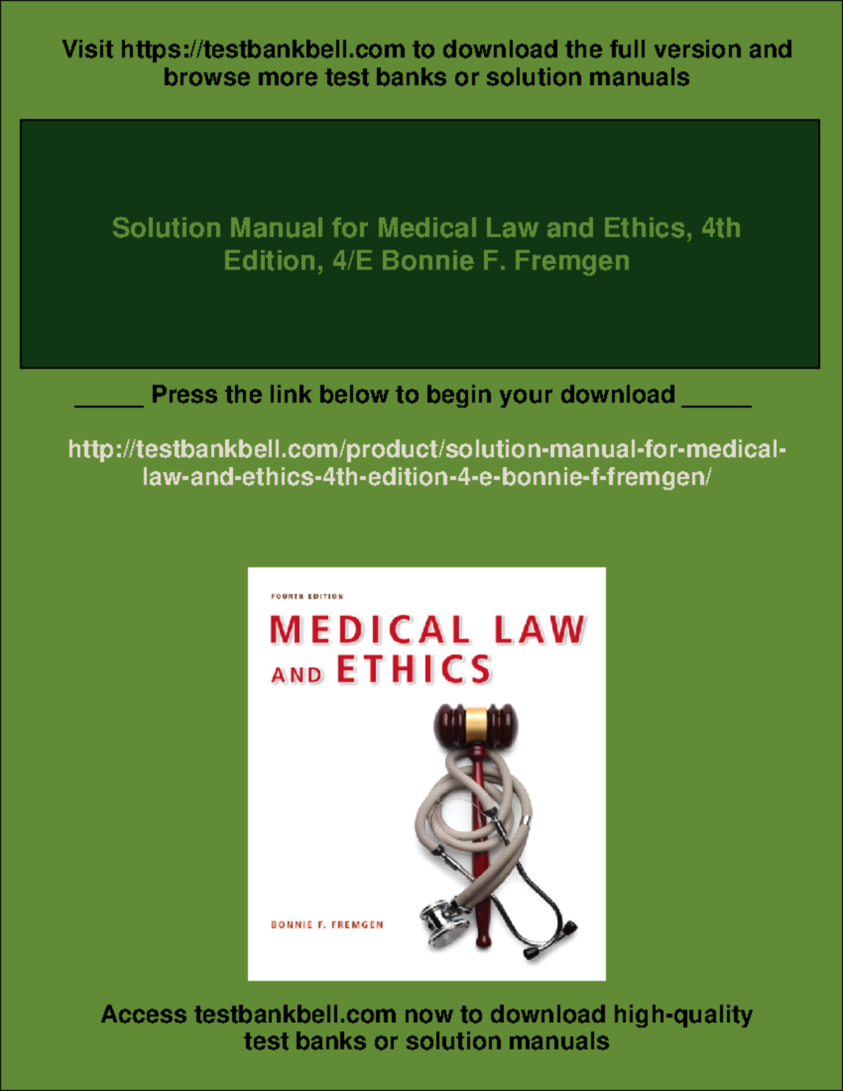 Solution Manual for Medical Law and Ethics, 4th Edition (Fremgen) - Studocu