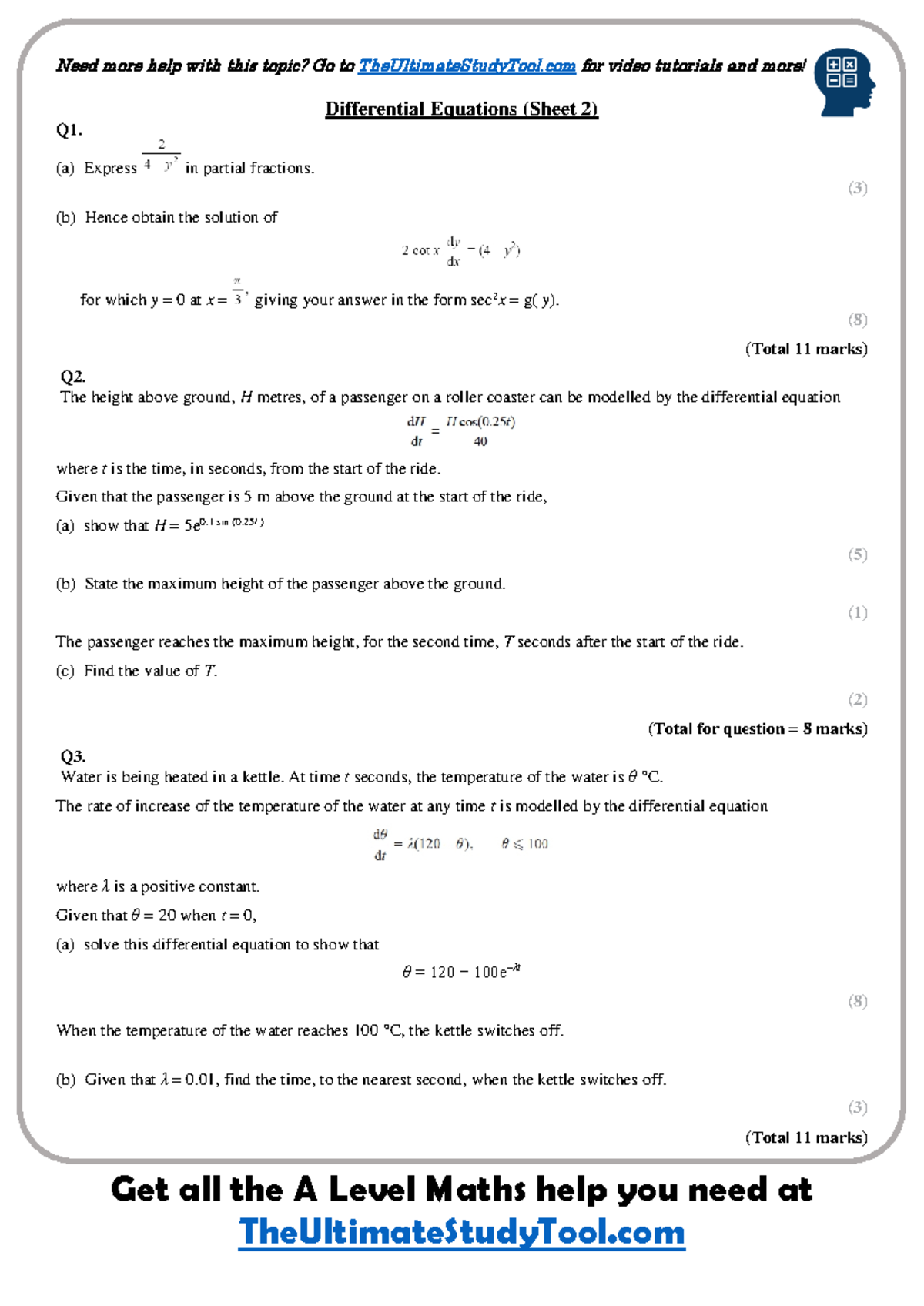 Y2 Pure Differential Equations Exam Questions & Solutions - Studocu