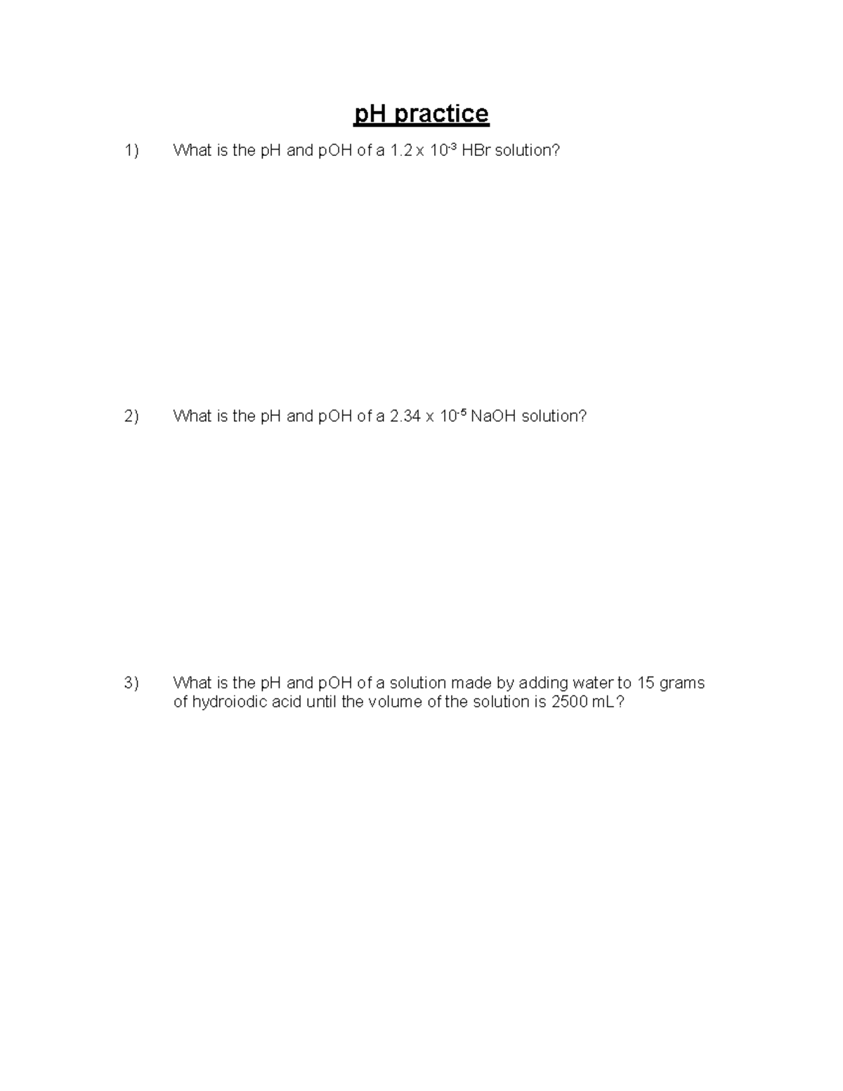 pH Practice Questions for Chemistry 2026 - Studocu