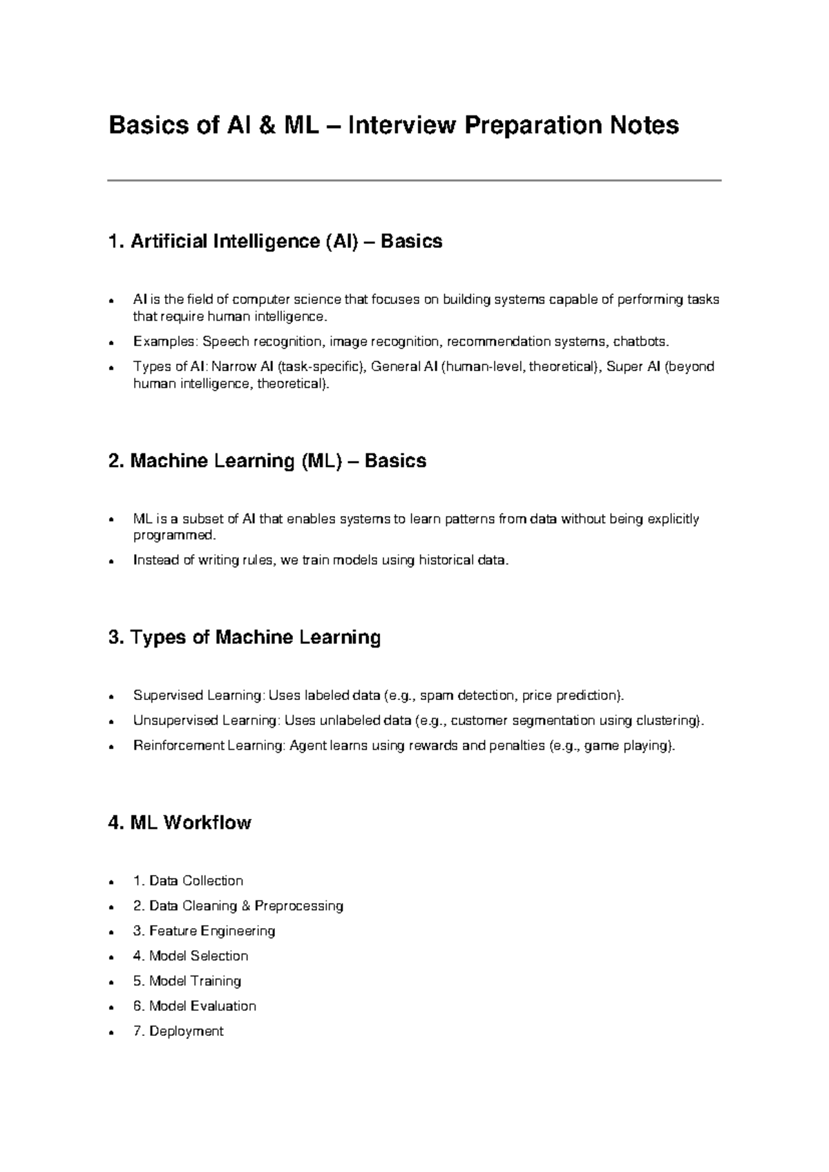 AI ML Interview Prep Notes: Key Concepts & Techniques - Studocu