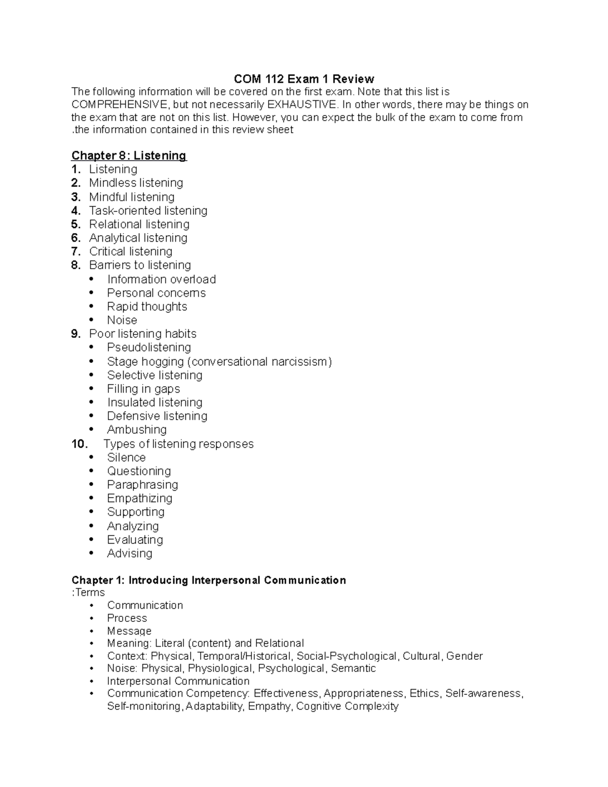 COM 112 Exam 1 Comprehensive Review Study Notes - Studocu