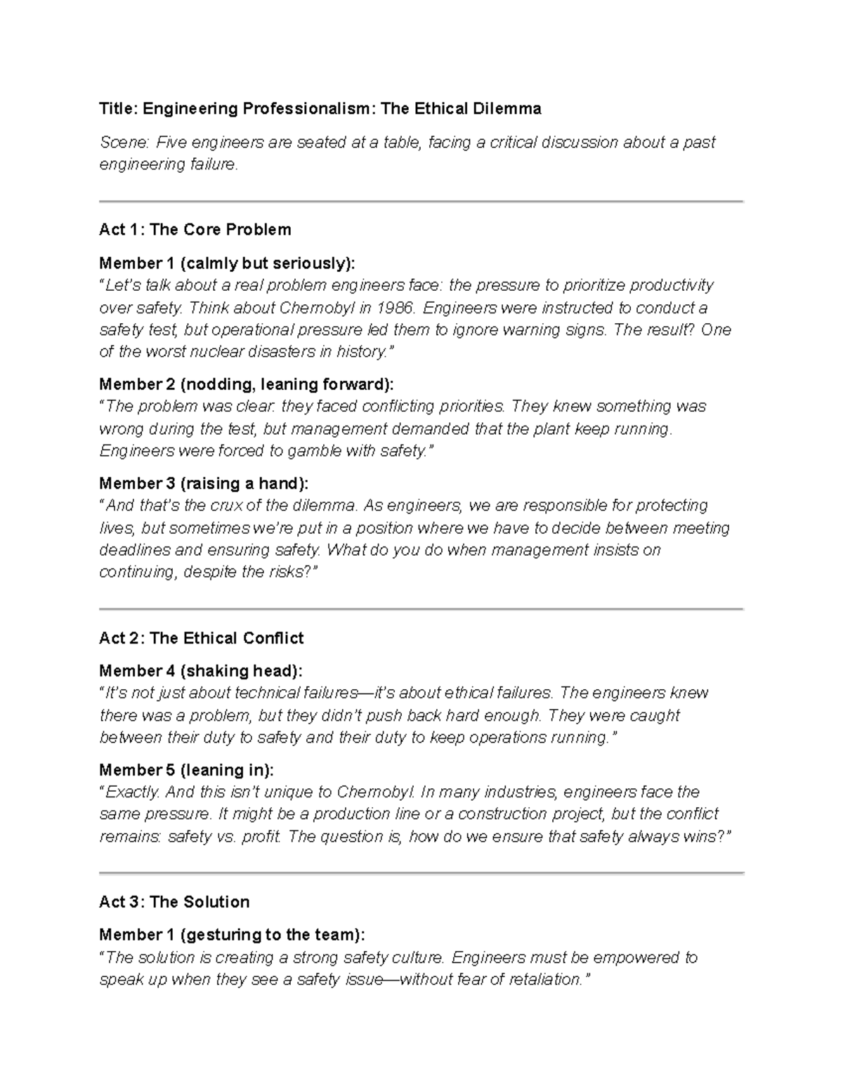 EP Dialogues - Engineering Dilemaa case Solution - Title: Engineering ...