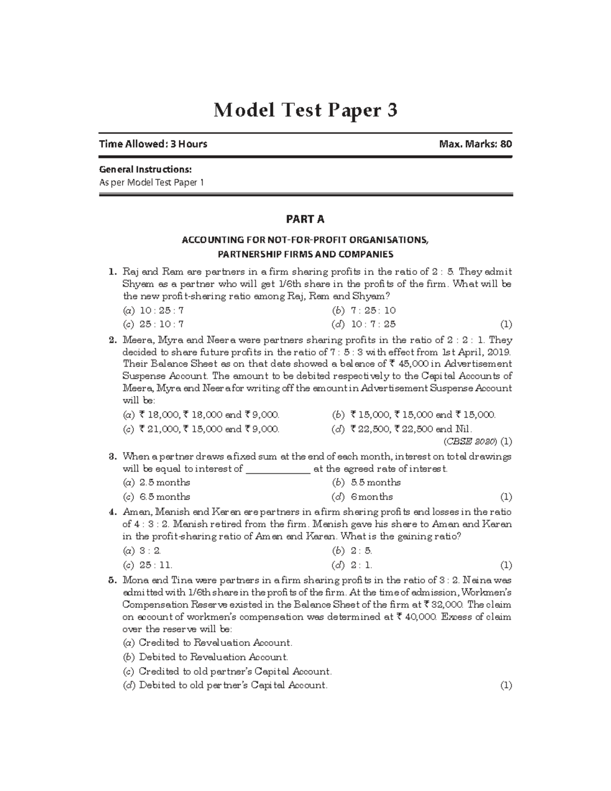 Model Test Paper 3: Accounting for Partnerships and Companies - Studocu
