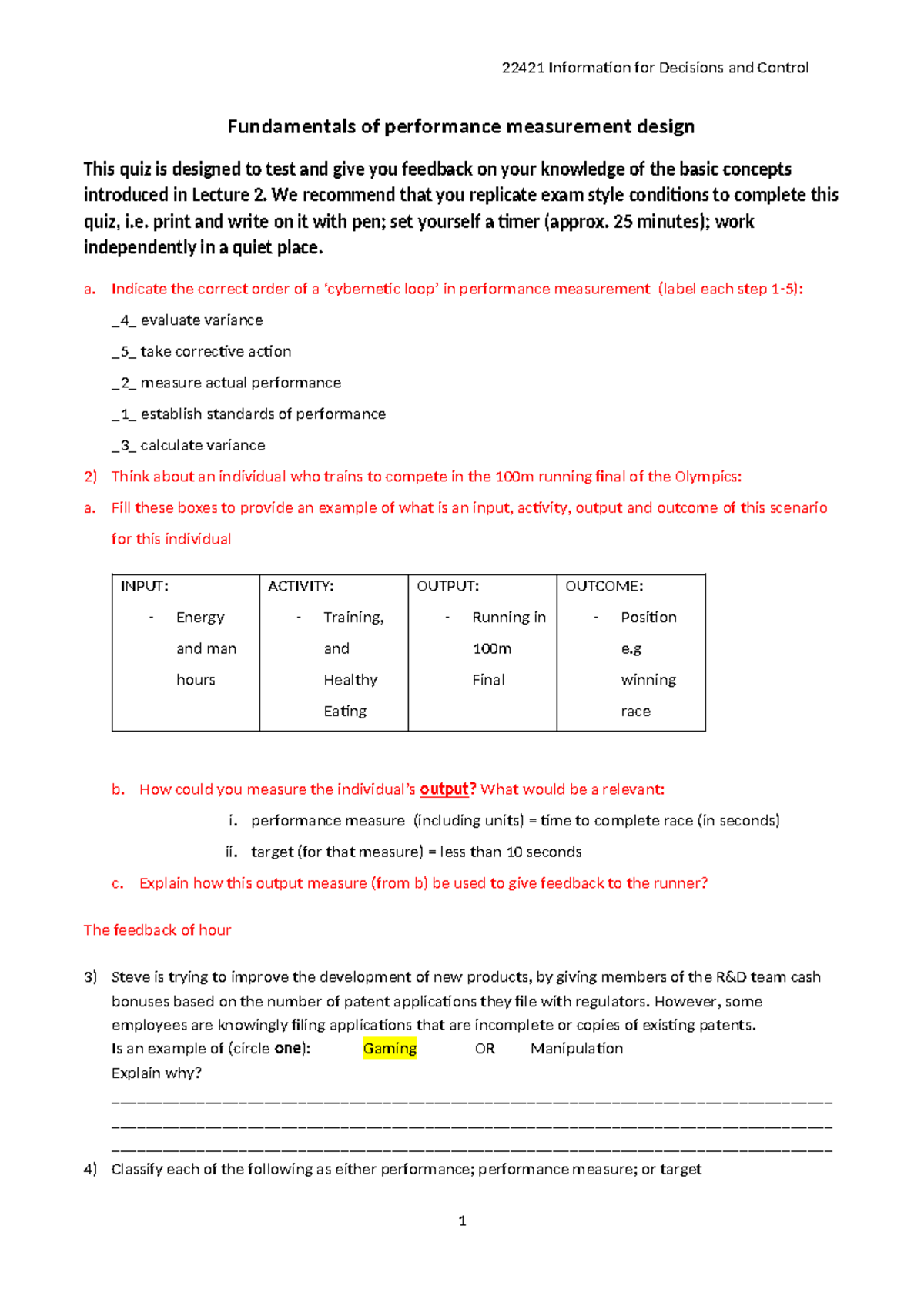 22421 Quiz: Fundamentals of Performance Measurement Insights - Studocu