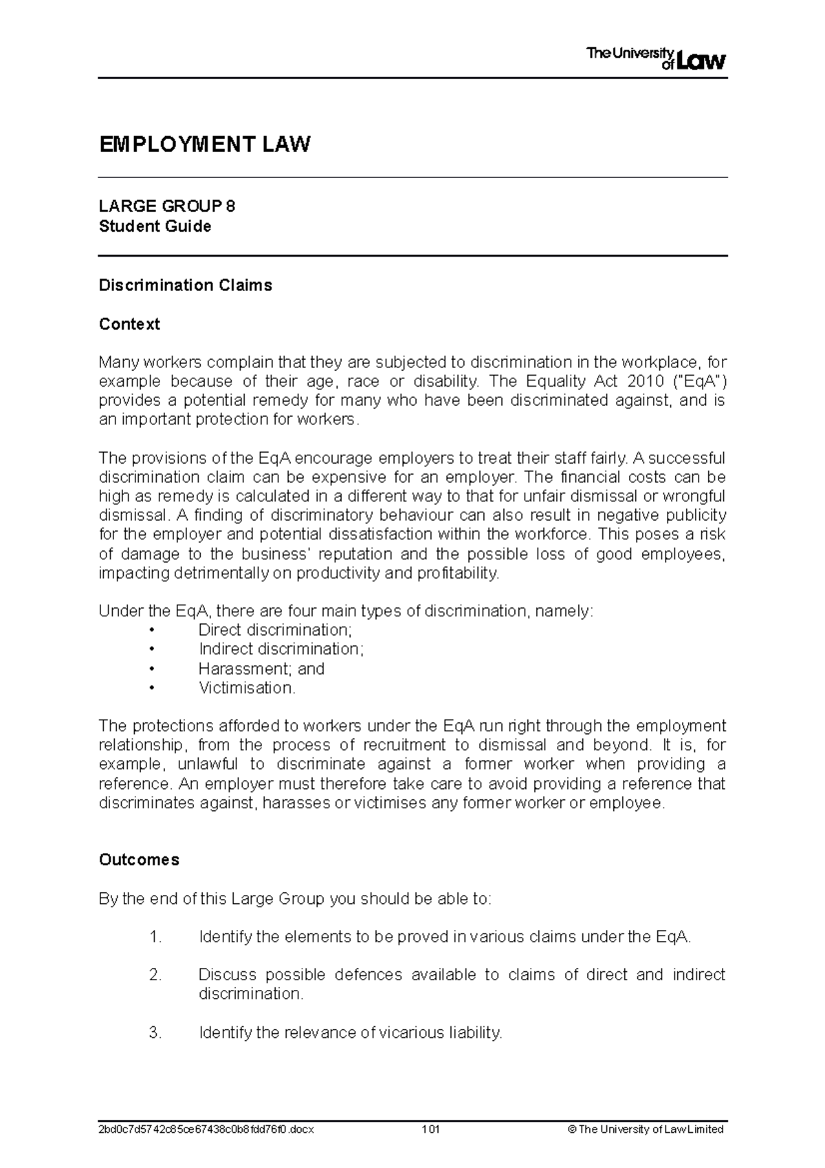 Discrimination Claims in Employment Law - Large Group 8 Guide - Studocu