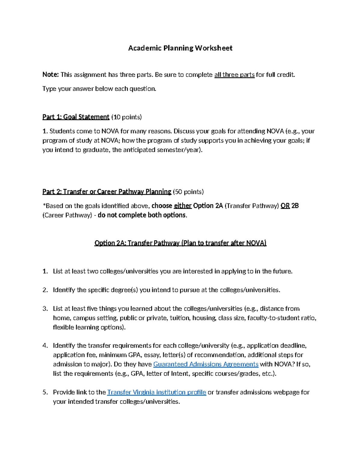 NOVA Academic Planning Worksheet: Goals & Pathways Guide - Studocu